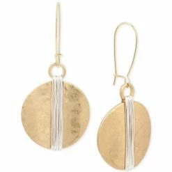Hot Sale 🛒 Robert Lee Morris Soho Two-Tone Wire Wrapped 🔨 Hammered Disc Drop Earrings 🔥