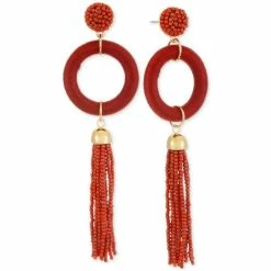 Promo 😍 INC International Concepts Gold-Tone Thread-Wrapped Ring & Seed Bead Tassel Statement Earrings, Created For Macy's Pink 🔥