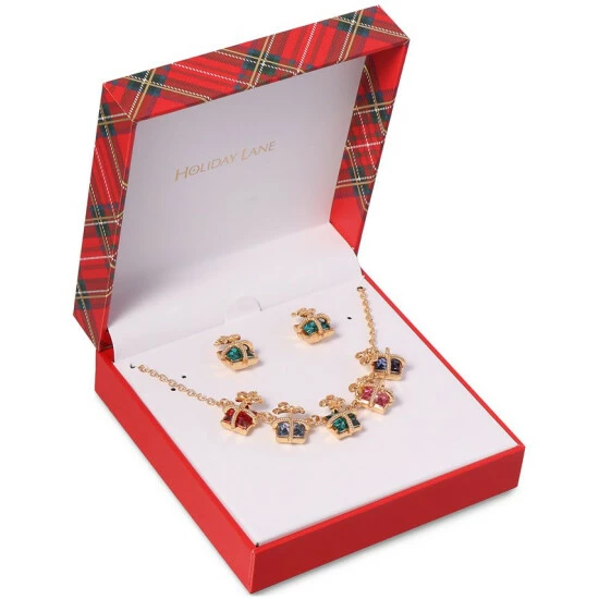 Buy π Charter Club Gold-Tone Multicolor Stone Wrapped Gift Statement Necklace & Stud Earrings Set, Created For Macy's π - Image 2