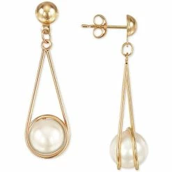 Wholesale ✔️ Macy's Cultured Freshwater Pearl (8mm) Wire-Wrapped Drop Earrings In 10k Gold Yellow Gold ✔️