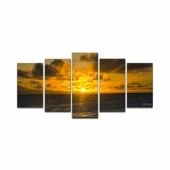 Brand new 🛒 Ready2HangArt Niue Sunset 5 Piece Wrapped Canvas Coastal Wall Art Set, 30 X 60 No Color 😍