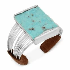 Promo 🧨 Robert Lee Morris Soho Silver-Tone Turquoise-Look Suede-Wrapped Cuff Bracelet 🔥