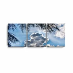 Best Sale ✔️ Ready2HangArt Cloudy Palms 3 Piece Wrapped Canvas Coastal Wall Art Set, 20 X 48 Multi 🥰