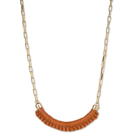 Best reviews of 🤩 Patricia Nash Gold-Tone Brown Leather-Wrapped Crescent Long Pendant Necklace, 32 + 2 Extender Dark Yellow ⌛