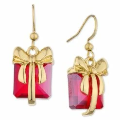 Deals 😉 Charter Club Gold-Tone Stone Wrapped Present Drop Earrings, Created For Macy's Red 🥰