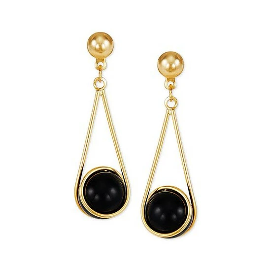 Brand new ๐ Macy's Onyx Wire Wrap Drop Earrings In 10k Gold ๐ฏ - Image 3