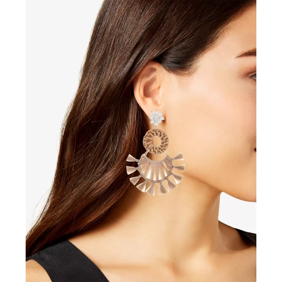 Deals 🔔 INC International Concepts Gold-Tone Imitation Pearl & Raffia-Wrapped Statement Earrings, Created For Macy's Brown ❤️ - Image 3