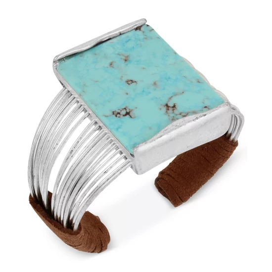 Promo 𧨠Robert Lee Morris Soho Silver-Tone Turquoise-Look Suede-Wrapped Cuff Bracelet π₯ - Image 2