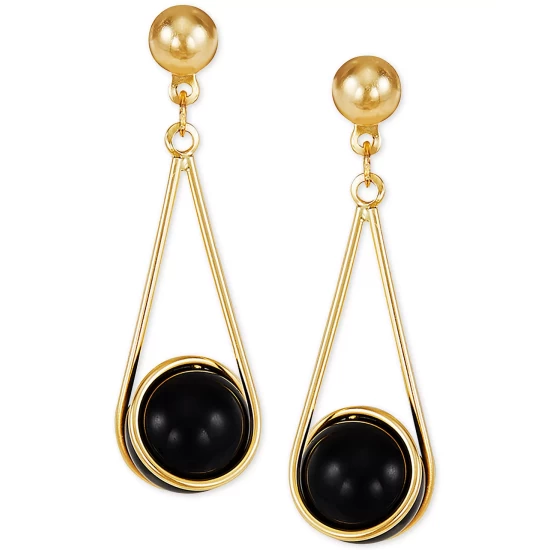 Brand new ๐ Macy's Onyx Wire Wrap Drop Earrings In 10k Gold ๐ฏ - Image 4
