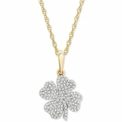 New 👍 Wrapped Diamond Clover 18 Pendant Necklace (1/10 Ct. T.w.) In 10k Gold, Created For Macy's Yellow Gold 🛒