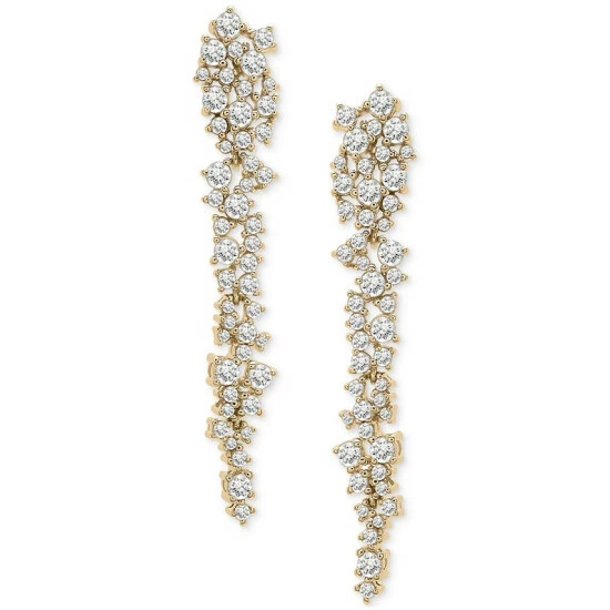 Discount 👍 Wrapped In Love Diamond Scatter Cluster Linear Drop Earrings (2 Ct. T.w.) In 14k Gold, Created For Macy's Yellow Gold ❤️ - Image 4