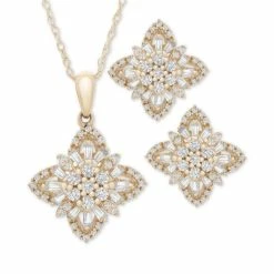 New 🔔 Wrapped In Love 2-Pc. Set Diamond Flower Cluster 20 Pendant Necklace And Matching Stud Earrings (1 Ct. T.w.) In 14k Gold, 14k White Gold Or 14k Rose Gold Created For Macy's Yellow Gold 😀