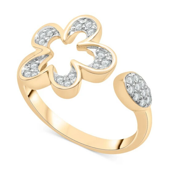 Discount 🛒 Wrapped Diamond Flower Cuff Ring (1/6 Ct. T.w.) In 14k Gold, Created For Macy's Yellow Gold 🎉