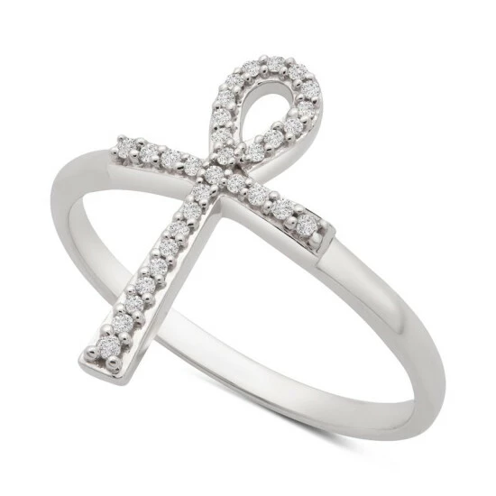 Top 10 ๐ Wrapped Diamond Ankh Cross Ring (1/10 Ct. T.w.) In 14k White Gold, Created For Macy's ๐