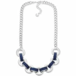 Promo ⭐ Alfani Silver-Tone Denim-Wrapped Ring Statement Necklace, 19 + 2 Extender, Created For Macy's Blue ❤️