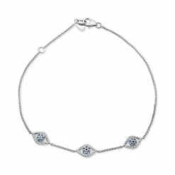 Outlet 🔥 Wrapped Multicolor Diamond Triple Evil Eye Chain Ankle Bracelet (1/8 Ct. T.w.) In 10k White Gold, Created For Macy's 🎁