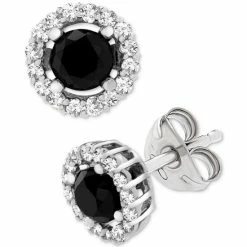 Best deal 🤩 Wrapped In Love Black (1 Ct. T.w.) And White Diamond Accent Stud Earrings In 14k White Gold, Created For Macy's ❤️