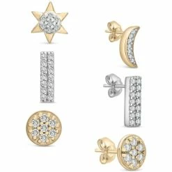 Brand new 👍 Wrapped Diamond Moon & Star, Bar & Circle Earring Set (1/4 Ct. T.w.) In 10k White & Yellow Gold Set In 10k White And Yellow Gold 🌟