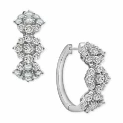 Coupon 😀 Wrapped In Love Diamond Triple Flower Cluster Hoop Earrings (2 Ct. T.w.) In 14k White Gold, Created For Macy's 😍