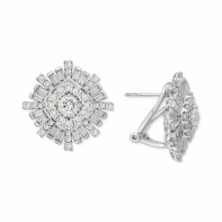 Coupon 👍 Wrapped In Love Diamond Round & Baguette Cluster Stud Earrings (2 Ct. T.w.) In 14k White Gold, Created For Macy's 🛒